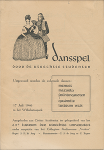 712284 Omslag van het programmaboekje van het ‘dansspel door de Utrechtsche studenten’ in het Wilhelminapark te ...